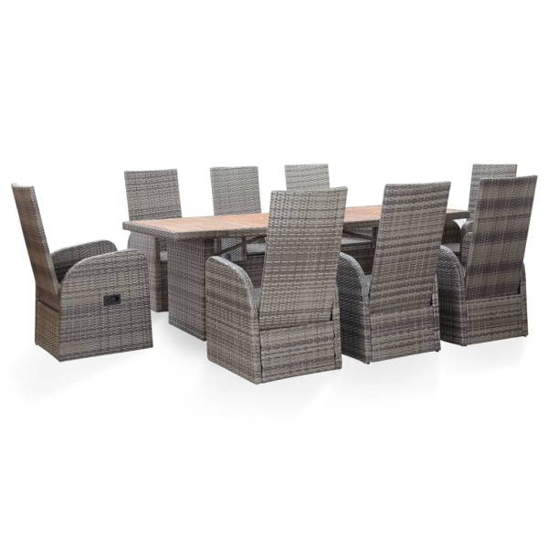 Set Mobilier De Exterior 9 Piese Gri Poliratan Lemn Acacia 46049